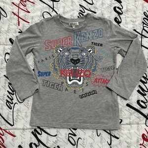 Kenzo Kids Gray and Red Tiger Long Sleeve Tee